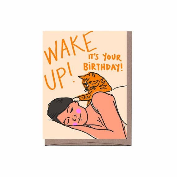 La Familia Green - Wake Up Cat Birthday Card