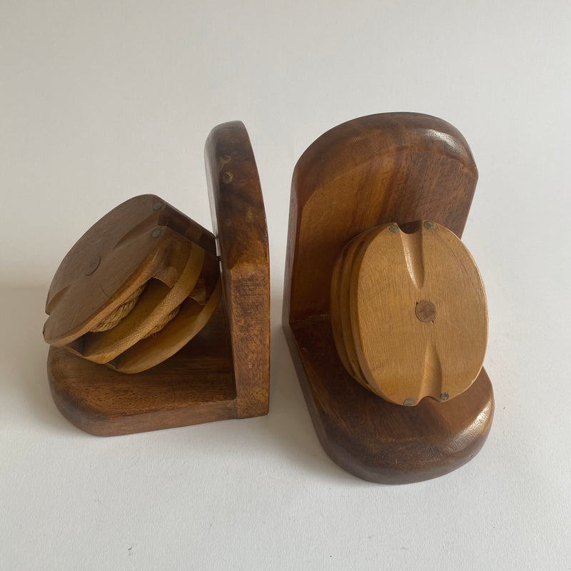 Vintage Wooden Pulley Bookends